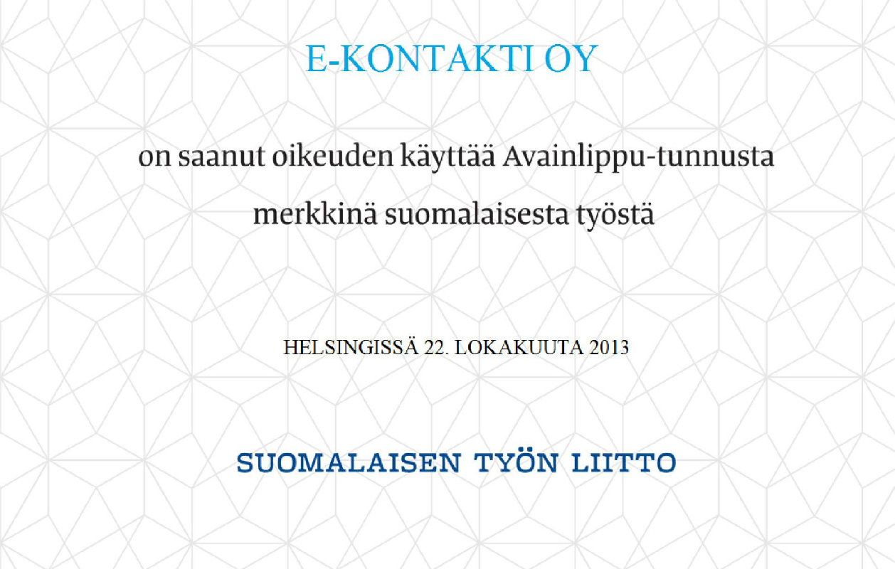 E-kontakti.fi sai Avainlippu-diplomin 22.10.2013