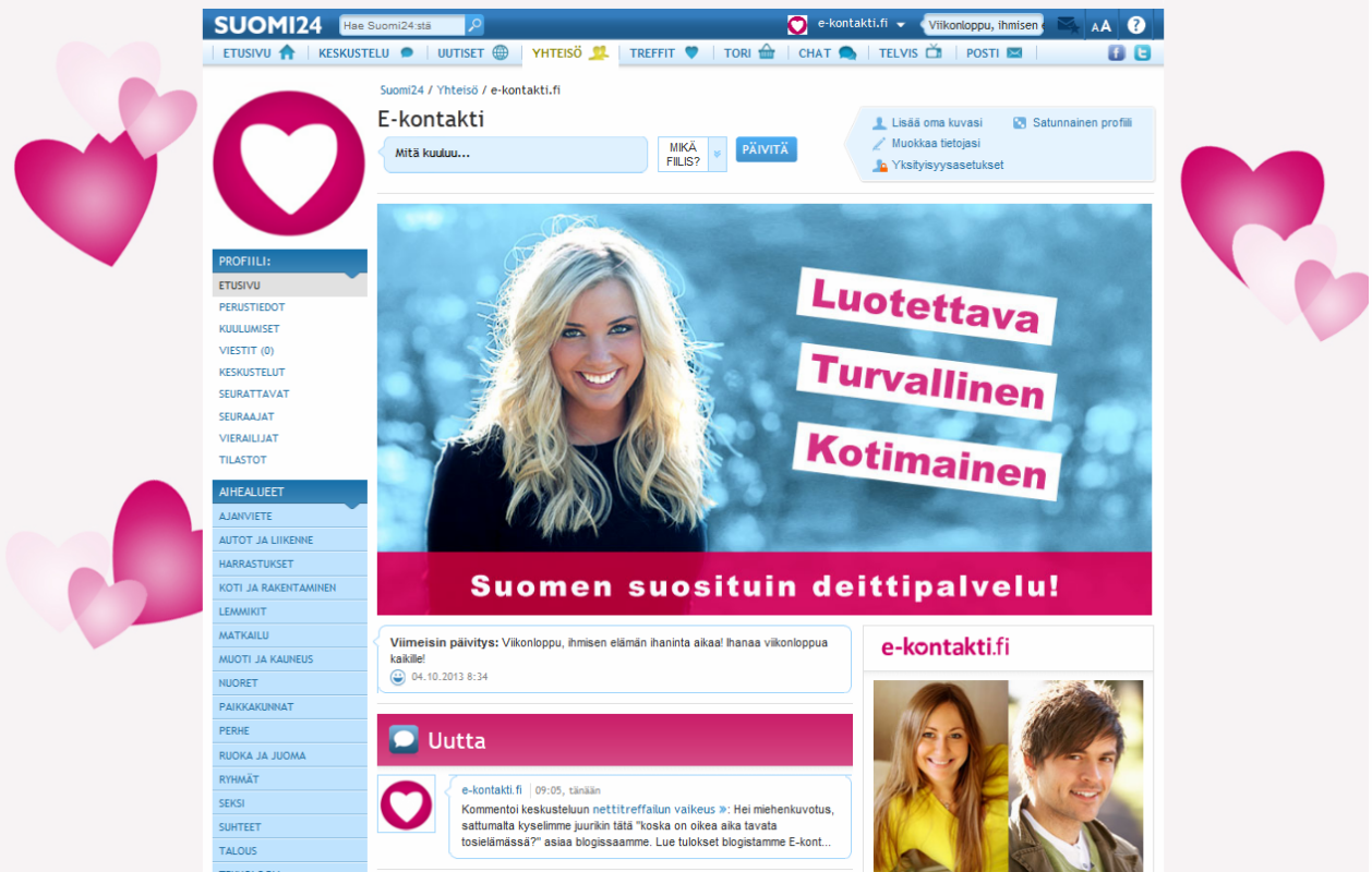 E-kontakti.fi toimii nettideittailun asiantuntijana Suomi24.fi-keskustelupalstalla. 